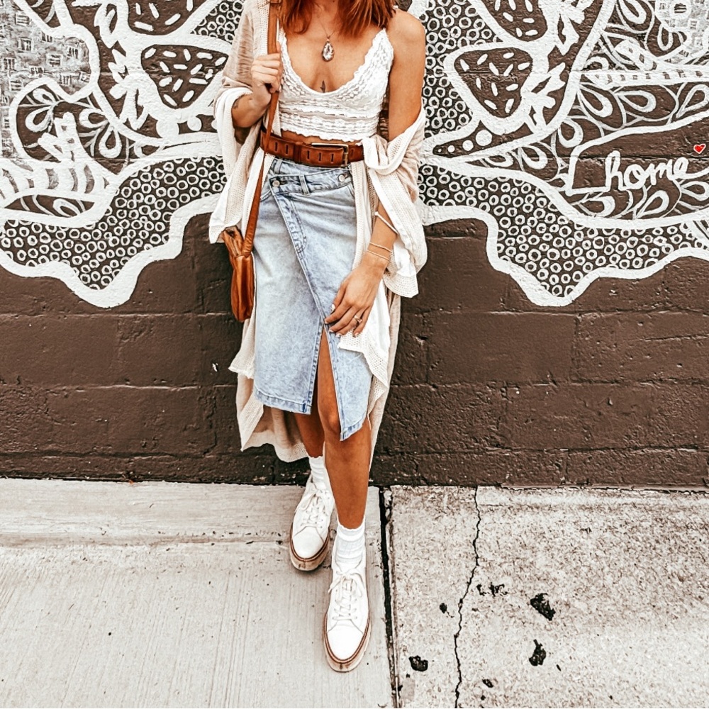 Zara denim midi skirt